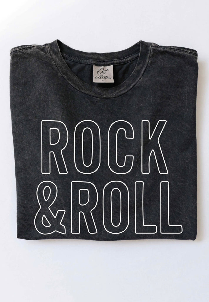 Black Rock and Roll Mineral Washed Graphic Top