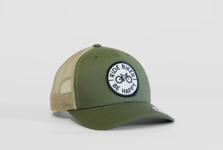 Moss/khaki Ride bikes be happy trucker hat