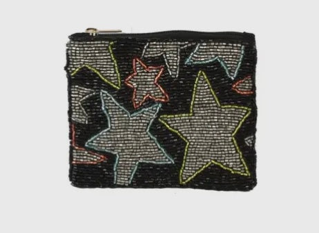 Black STAR studded fully beaded coin purse