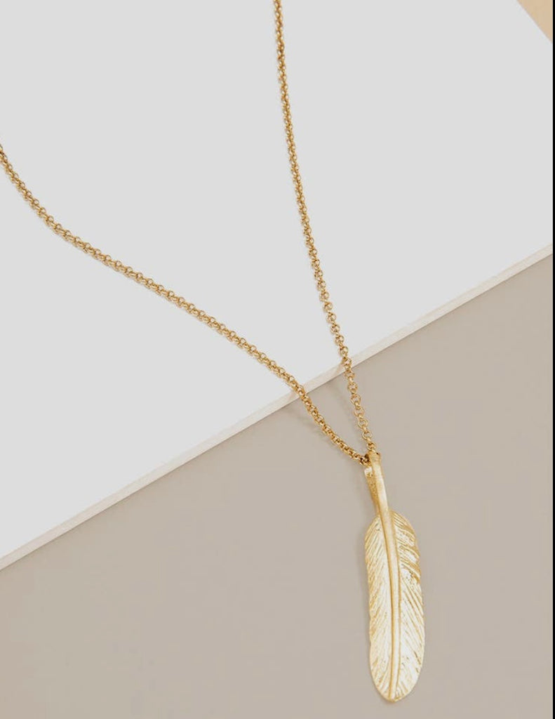 Matte gold lucky feather necklace