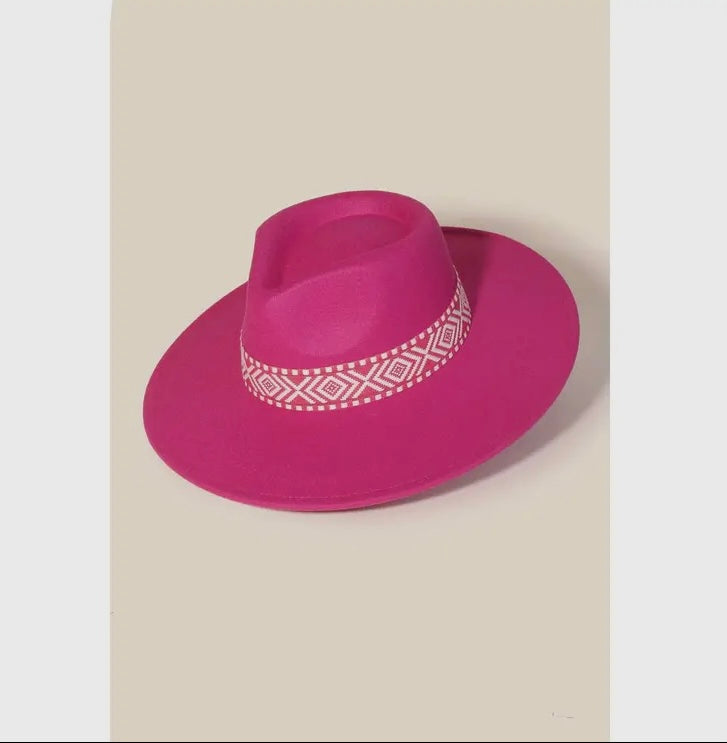 Fuchsia boho stripe pattern fedora hat