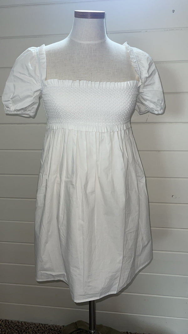 White Short Sleeve Woven Dress
