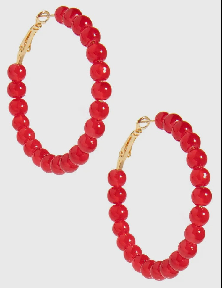 Red Glass Bead Hoop Earrings