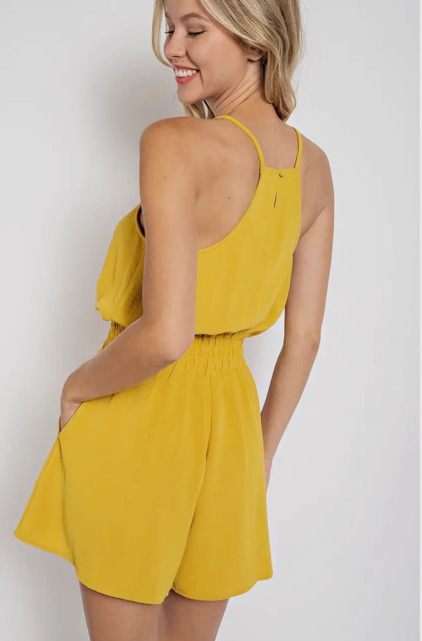 Honey Mustard V-neck Cami Romper