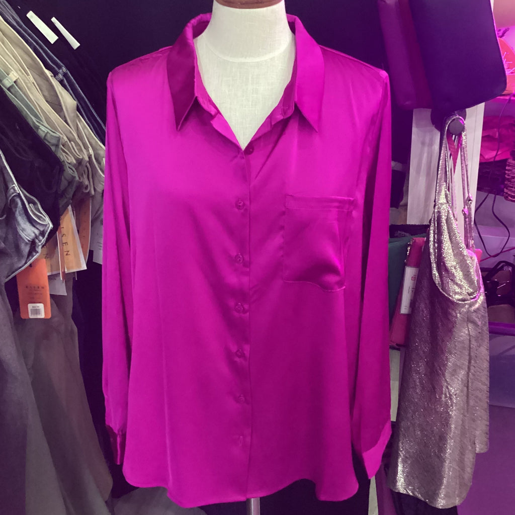 CURVY Fuchsia Ruffle Sleeve Blouse