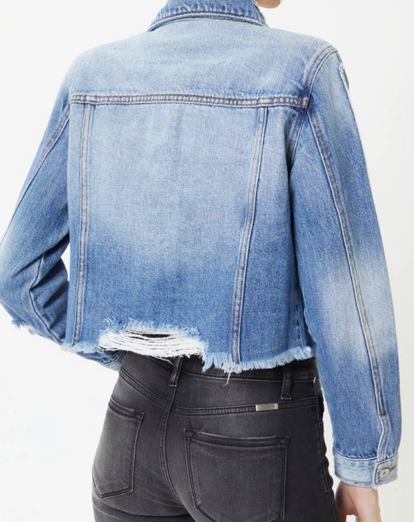 Crop distressed jean jacket-Medium wash