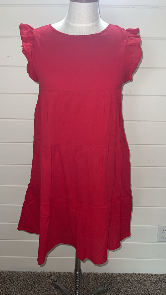 Red Tiered & Ruffled Sleeveless Dress