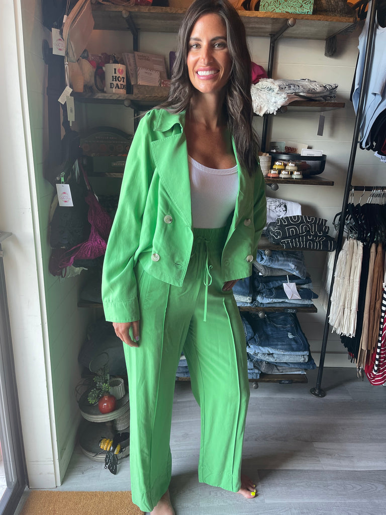 Double Breasted cropped jacket-Apple Green