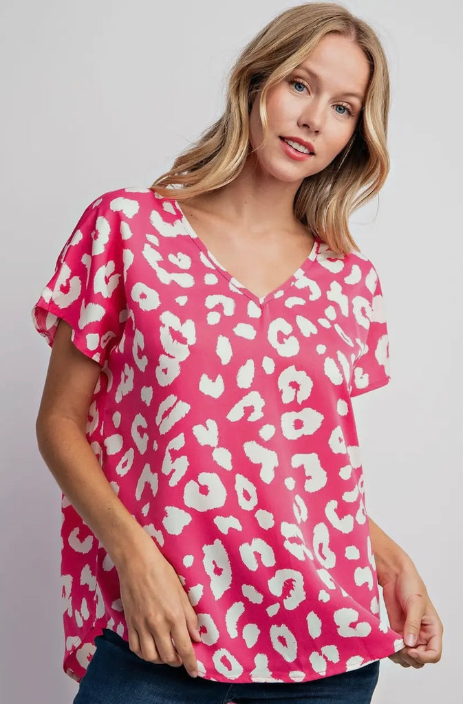 Hot Pink Leopard print Cap Sleeve top