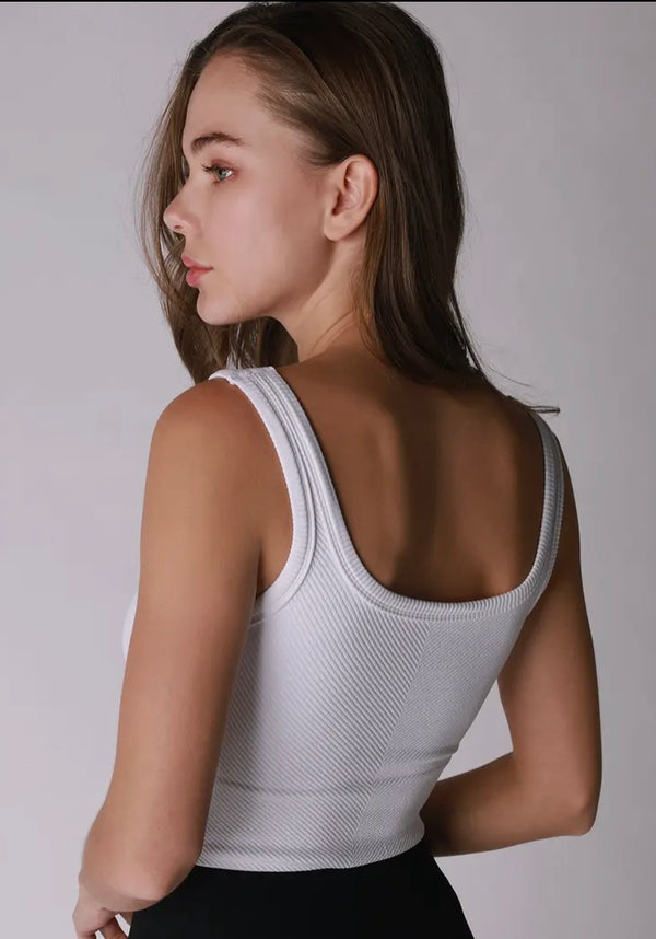 White Chevron ribbed crop top