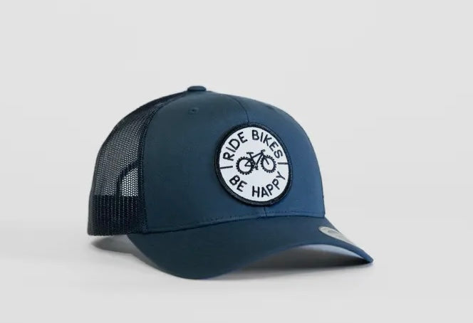 Navy Ride Bikes Be Happy trucker hat