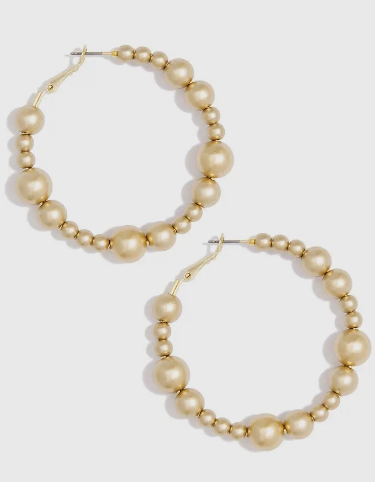 Matte Gold Beaded Metallic Hoop Earrings