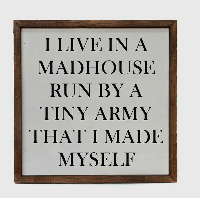 10x10 I live in a madhouse wooden sign