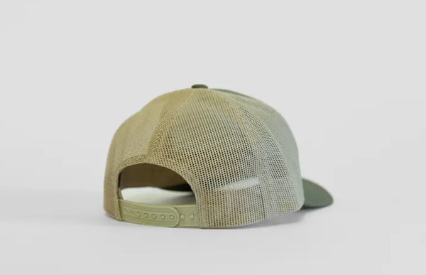 Moss/khaki Ride bikes be happy trucker hat