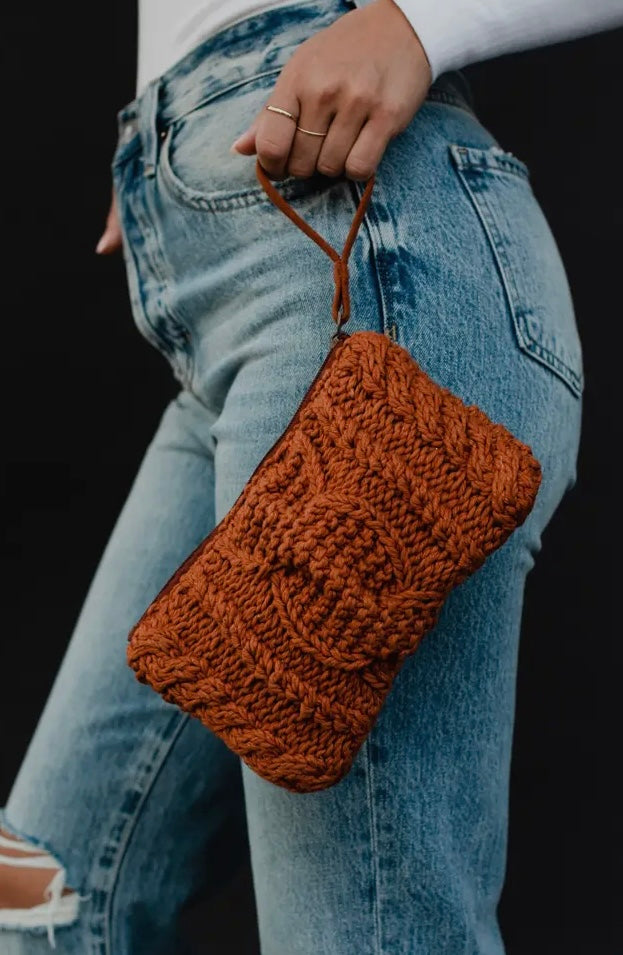 Rust Cable Knit Clutch