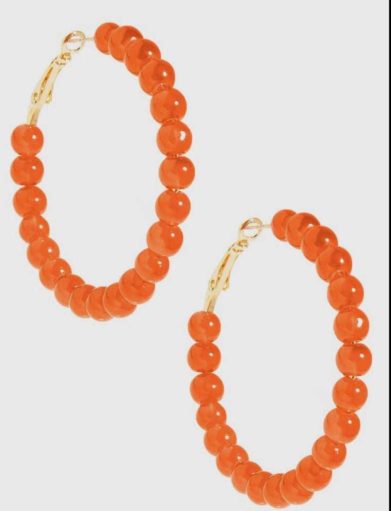 Orange Glass Bead Hoop Earring-Orange