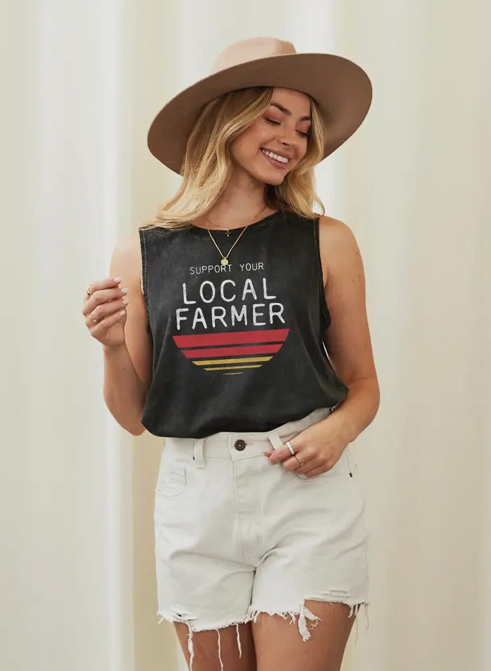 Support Your Local Farmer Mineral Graphic Tank Top-Mineral Black