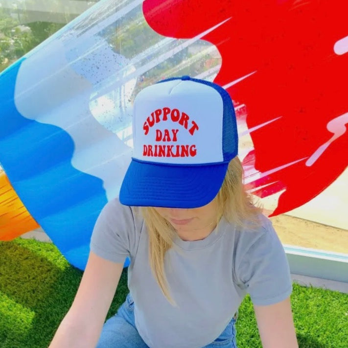 Support Day Drinking Trucker Hat-Red/White/Blue