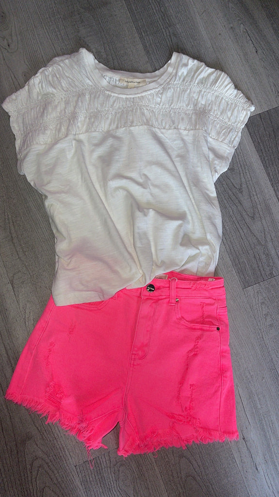 Hot Pink High Rise Distressed Detail Shorts