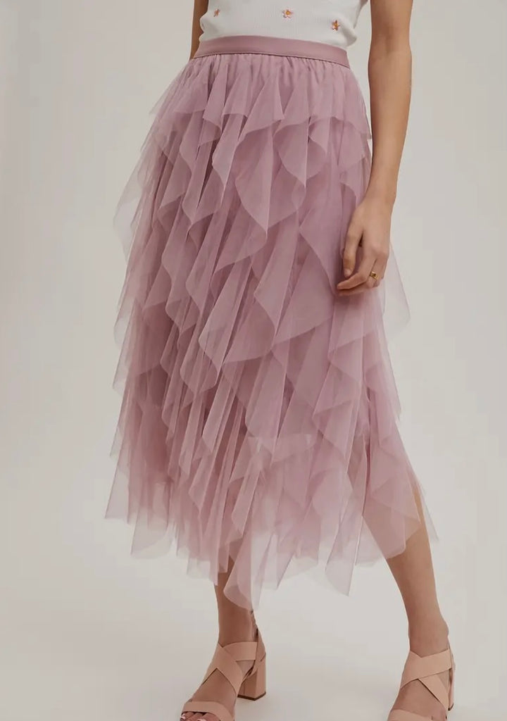 Rose Spiral Tulle Midi Skirt