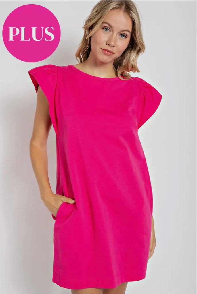 CURVY Fuchsia Cotton Mini Shift Dress